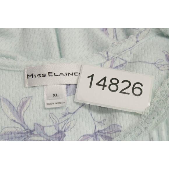 Miss Elaine Womens XL Nightgown Aqua Floral Pointelle Knit Nightgown Long Sleeve - Picture 8 of 8